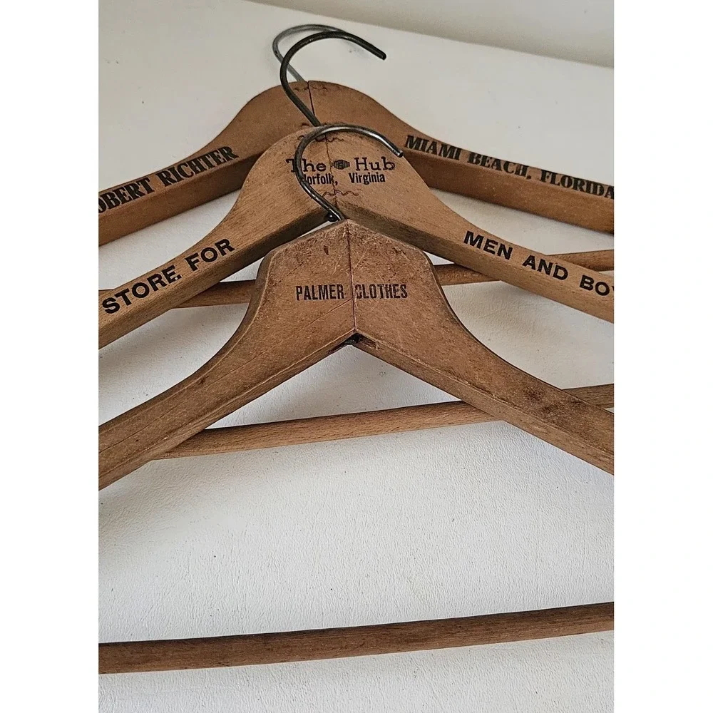 Lot of 3 Wooden Vintage Hangers With Advertising Fla & Va
